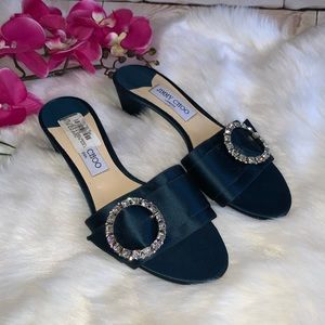MY CHOO Granger Satin Slide Sandal Dusk Blue